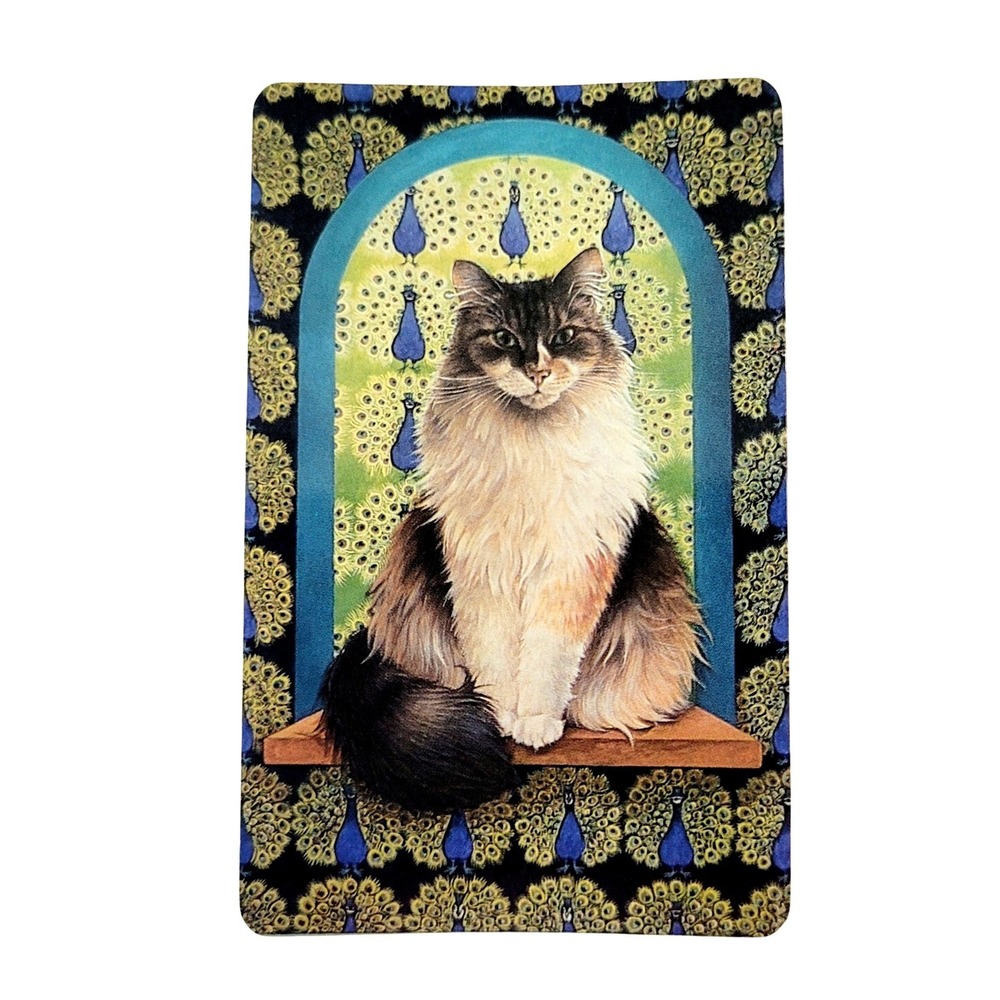 VTG 90s Ivory Cats Card Bookmark Agneatha Peacocks 1990 Lesley Anne Antioch W218